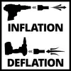 Das Bild zeigt eine Gegenüberstellung von 'Inflation' und 'Deflation' mit entsprechenden grafischen Darstellungen von Luftdruckveränderungen.