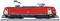 Rotes Modell einer deutschen E-Lok auf Gleisen, mit DB-Logo und Schriftzug 'DB Schenker Rail' sowie 'Captrain' an der Seite.