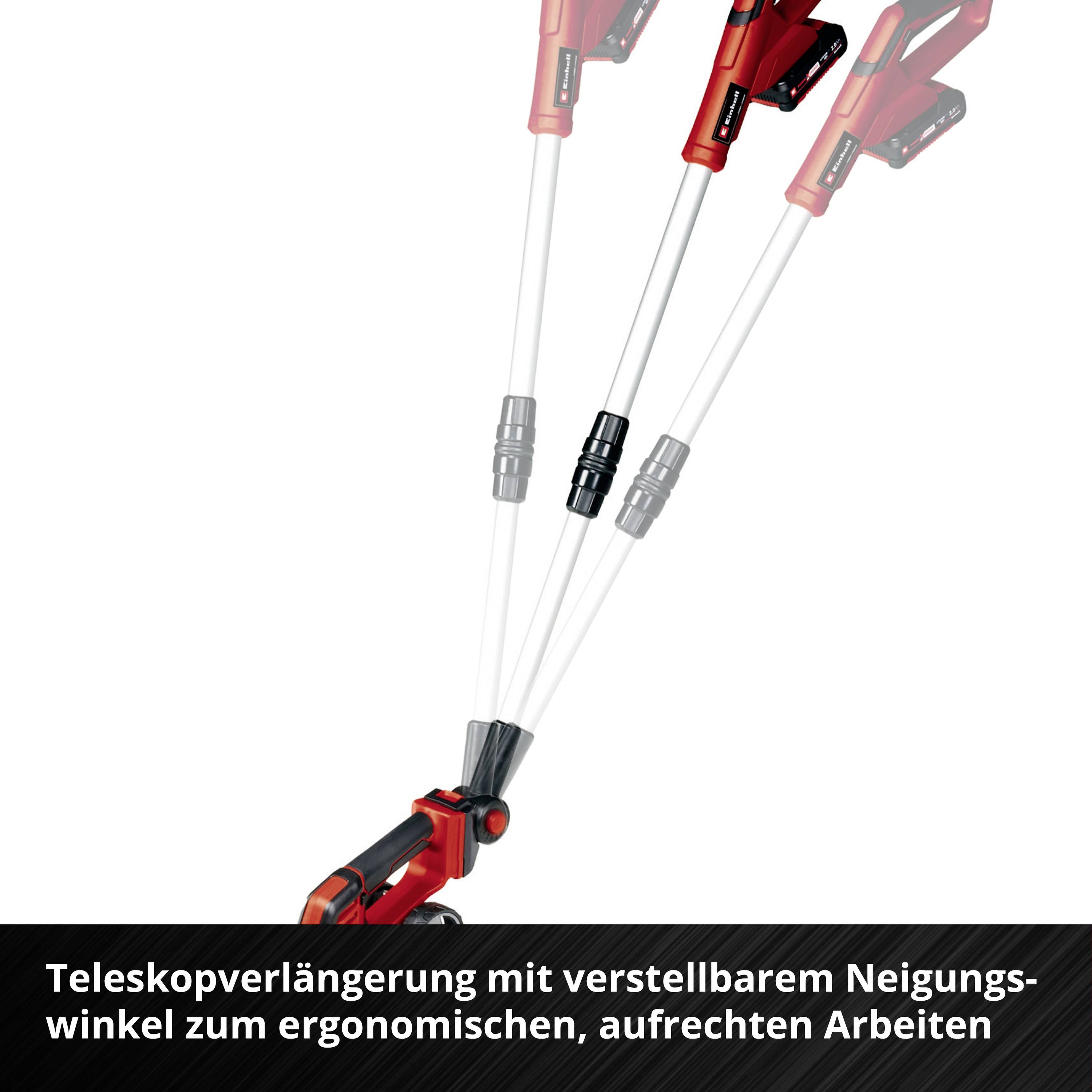Teleskopverlängerung mit verstellbarem Neigungswinkel zum ergonomischen, aufrechten Arbeiten.