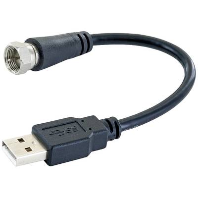 Ein schwarzes USB-Kabel mit einem USB-A-Stecker an einem Ende und einem Koaxialstecker am anderen Ende.