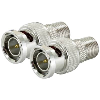Zwei metallische Koaxialstecker mit geriffeltem Griff und BNC-Anschlusskabel für Video- oder Datenübertragung.