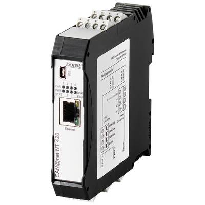 'CAN@net NT 420'-Modul mit Ethernet- und USB-Schnittstellen, CAN-Bus-Anschlüsse oben. Gerät für industrielle Netzwerkintegration.
