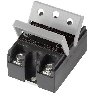 Ein Halbleiterrelais mit Schraubanschlüssen, Aufdruck '3-32VDC Control', 'Output' und Anschlussstellen für elektronische Schaltungen.