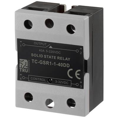 Ein Solid-State-Relais mit der Bezeichnung 'TC-GSR1-1-40DD', geeignet für 40A und 5-220VDC, mit Kontrollbereich von 3-32VDC.