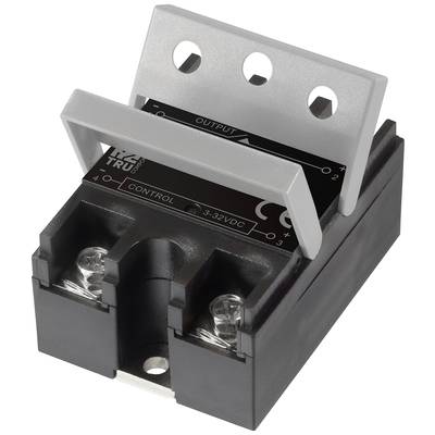 'TruS SSR', schwarzes Solid-State-Relais, Modell mit Kühlkörper. Geeignet für 3-32 VDC Eingangsspannung und 40 A Laststrom.