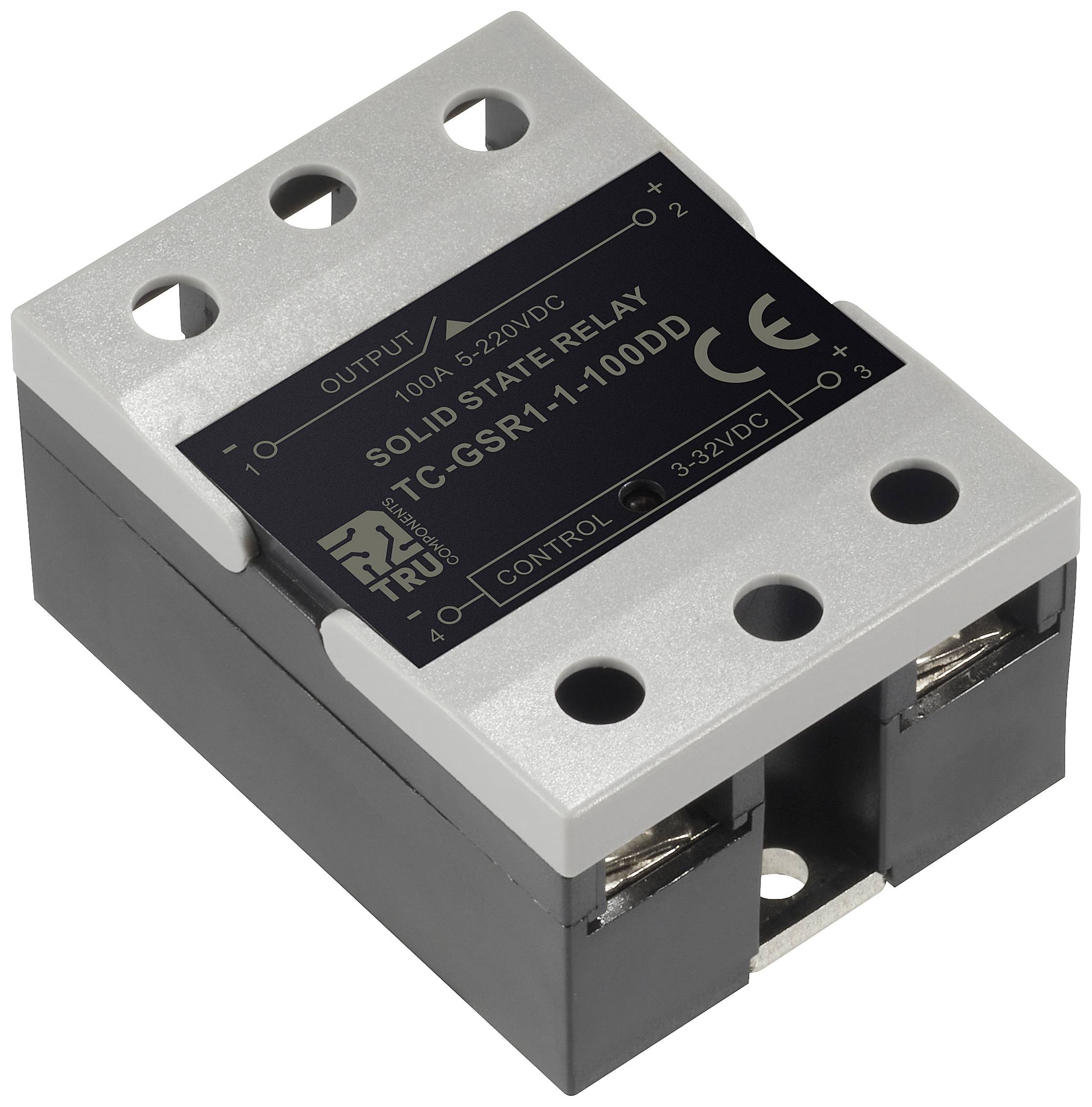 Ein Solid State Relay mit der Aufschrift 'Solid State Relay TC-G5RN-1-100DD 100A 5-220VDC 3-32VDC'.