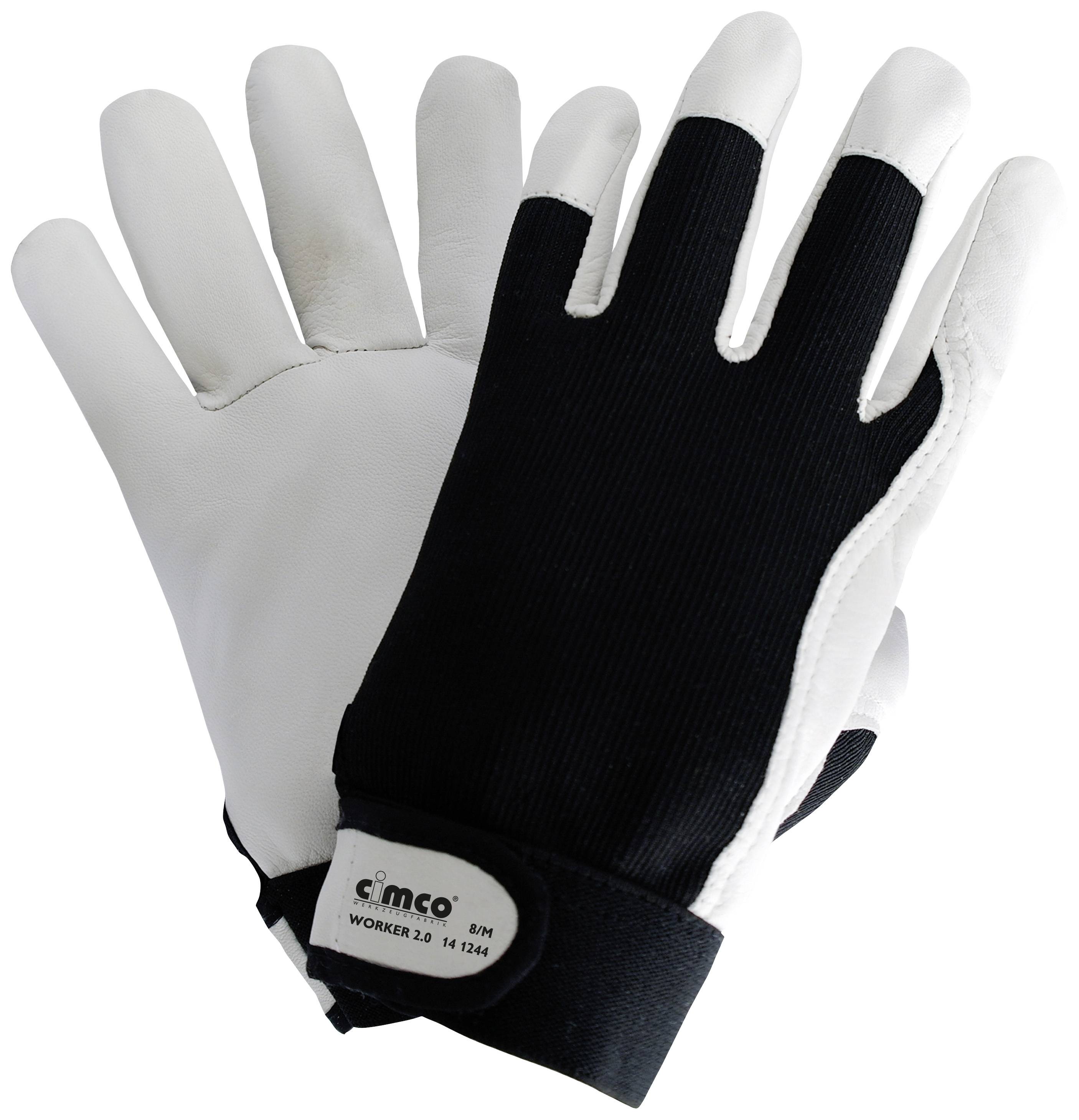 Cimco Worker 2.0 schwarz/weiß 141246 Nappaleder Arbeitshandschuh Größe (Handschuhe): 10, XL EN 388 1