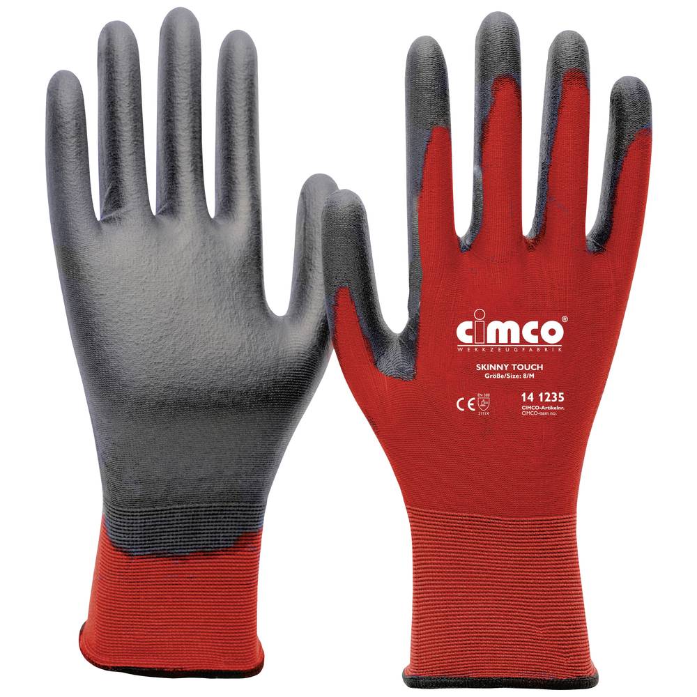 Cimco Skinny Touch grau-rot 141239 Nylon Werkhandschoen Maat (handschoen): 11, XXL EN 388 1 paar