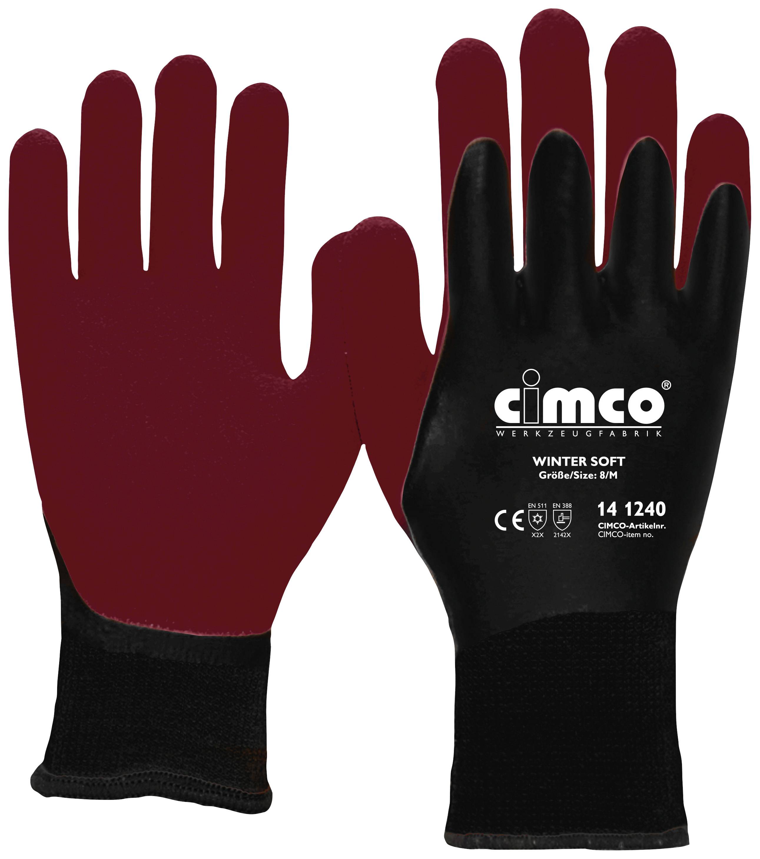 Cimco Winter Soft dunkelrot/schwarz 141240 Vinyl Arbeitshandschuh Größe (Handschuhe): 8, M EN 388 1