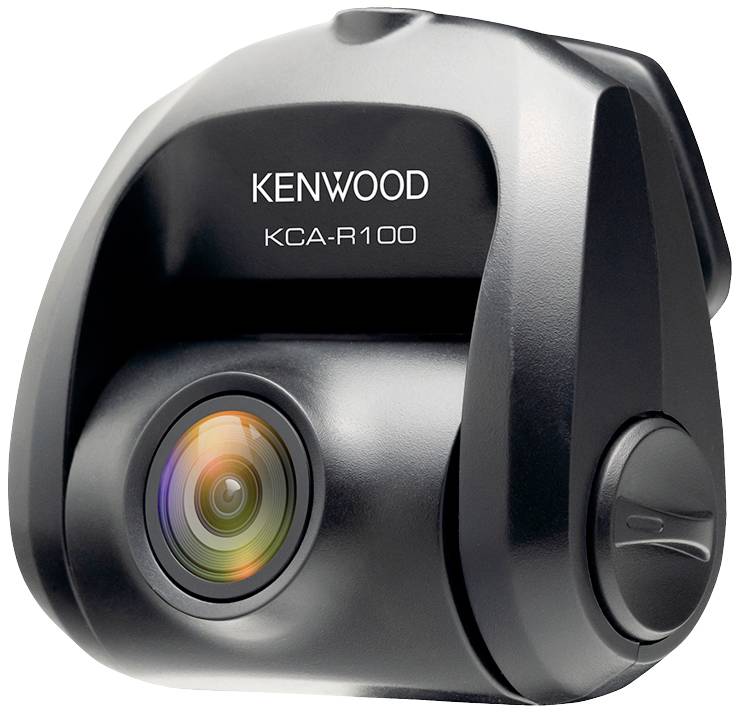Schwarze Kenwood Dashcam KCA-R100 mit Objektiv, geeignet für Fahrzeugaufzeichnungen.