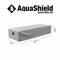 'Rechteckige Schutzhülle in Grau, 210 x 75 x 40 cm. Marke: AquaShield. Geeignet für Gartenmöbel. Logosymbol: Tropfen.'