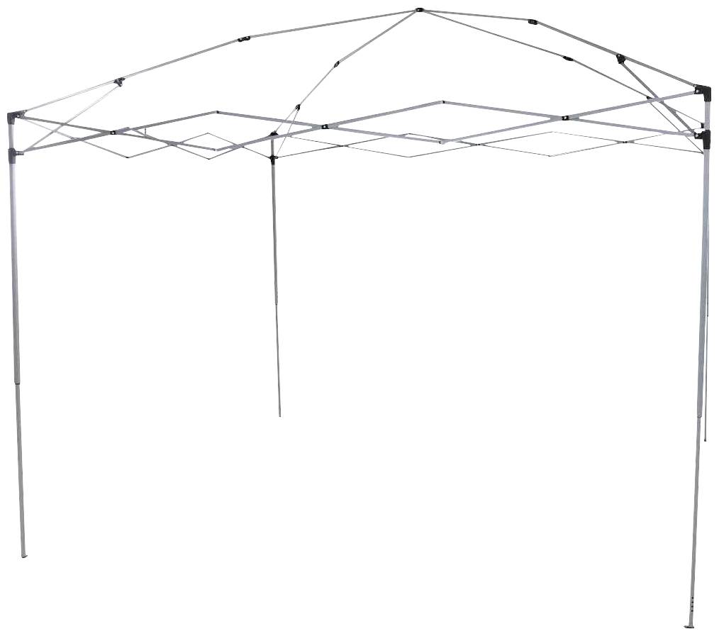 Metallrahmen eines Pavillons, ausgezogen und unbespannt, mit vier Eckstützen.