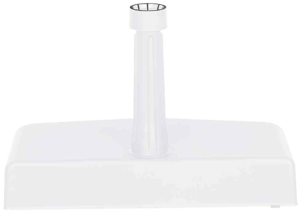 Eine weiße, rechteckige Stange mit einem runden Halter an der Oberseite, vermutlich für den Einsatz als Schirmständer gedacht.