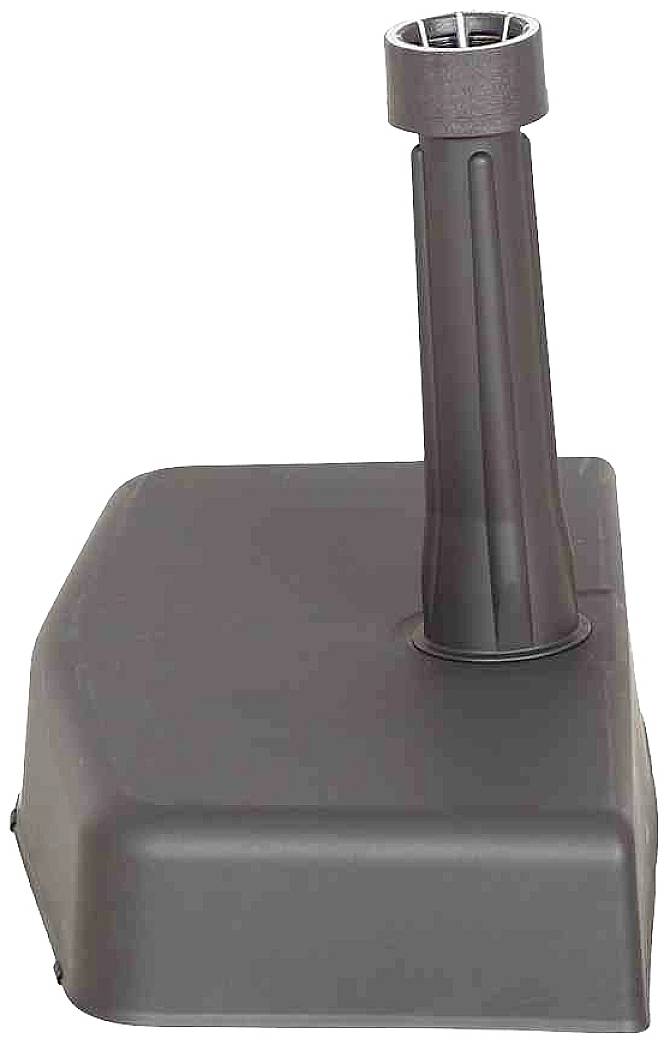 Eine graue Basis mit einem hohen, schmalen, röhrenförmigen Element auf der Oberseite, das wie ein Griff oder Ständer aussieht.