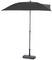 Schwarzer Sonnenschirm mit rechteckigem Stoffbezug, verstellbarem Ständer und stabilem rechteckigen Sockel. Geeignet für den Außenbereich.