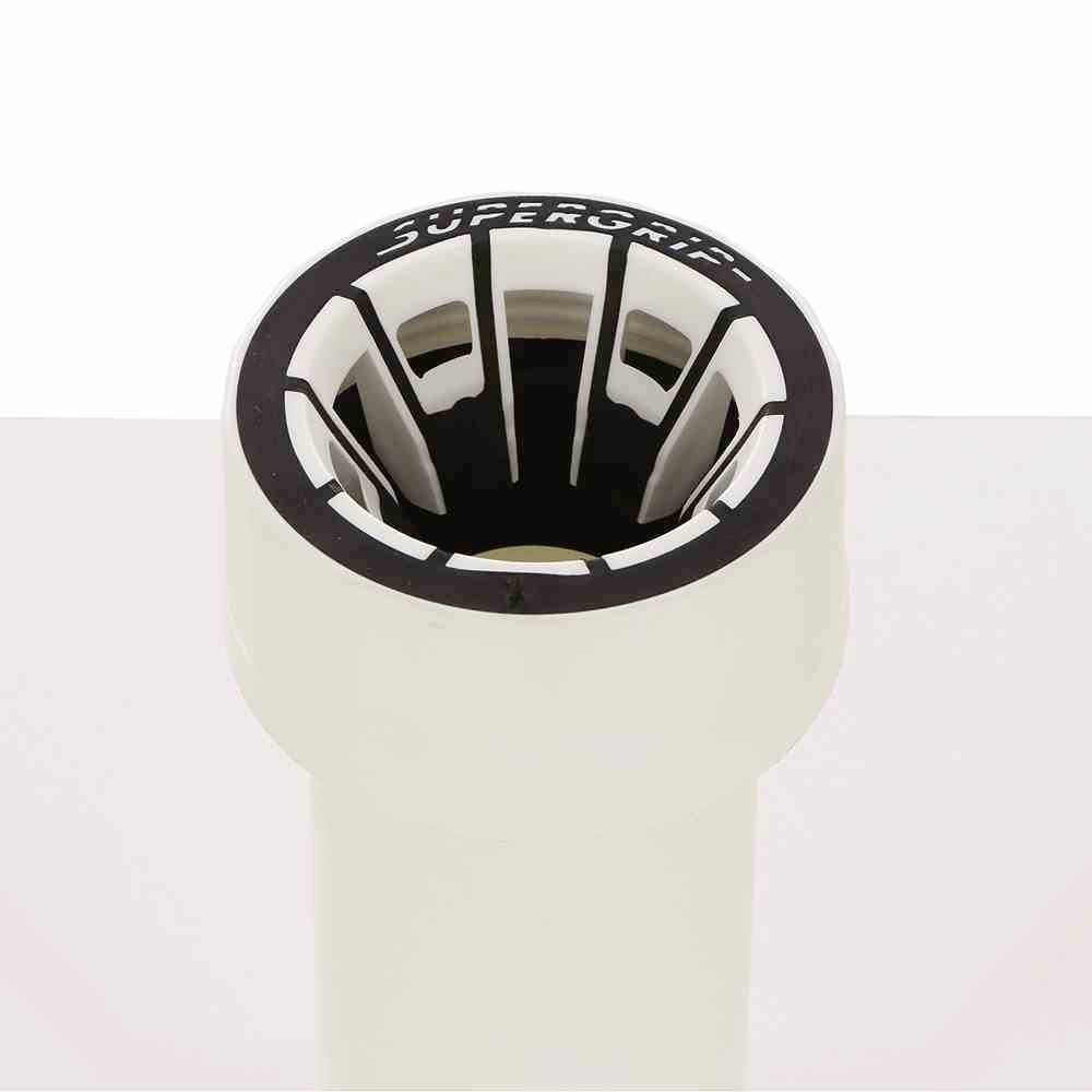 Eine verchromte Buchse mit "SUPERGRIP" Schriftzug am Rand, geeignet für verschiedene Schraubengrößen.