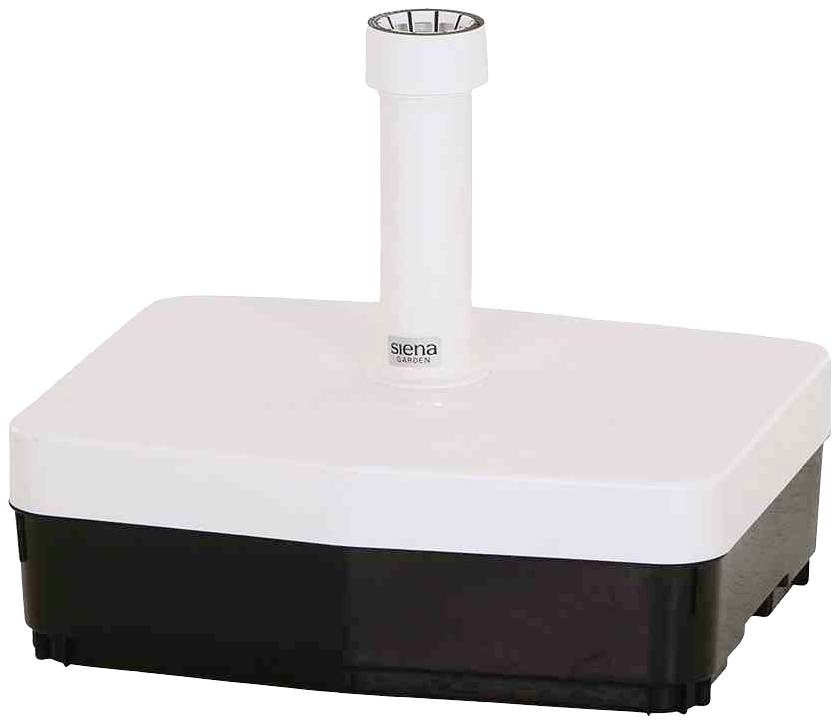 Ein viereckiger, schwarz-weißer Luftentfeuchter mit aufrechtem Rohr in der Mitte.