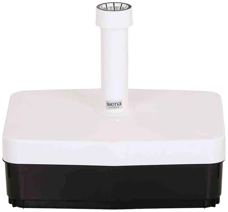 Ein rechteckiger, weißer Insektenschutz mit schwarzer Basis und einem Lüfter oben. Markierung 'Siena Garden' auf der Vorderseite.