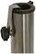 Ein vertikaler Edelstahl-Zylinder mit einer seitlichen Halterung und einer schwarzen Schraubkappe. Zweck unklar.