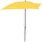 Gelber Sonnenschirm mit leicht schrägem Dach auf einem schwarzen Ständer, ideal zum Schutz vor Sonne im Freien.