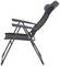 Schwarzer klappbarer Gartenstuhl mit Kopfstütze, seitliche Ansicht, zeigt Armlehnen und stabilen Metallrahmen.