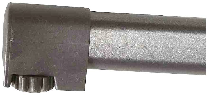 Ein graues Metallteil mit zylindrischem Körper und geriffeltem Rad am Ende.