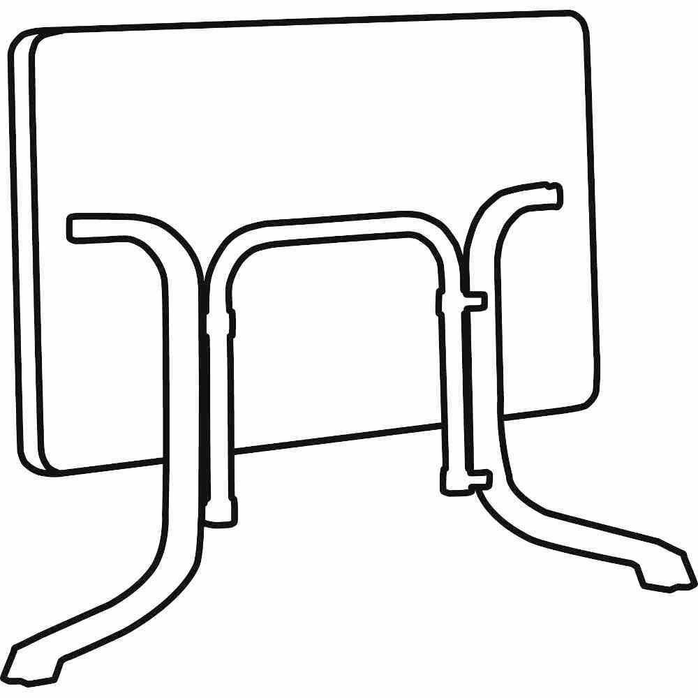 Eine einfache Strichzeichnung zeigt eine umgedrehte Tischplatte mit gebogenen Beinen, bereit zum Stapeln oder Lagern.