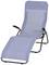 Ein blauer Liegestuhl mit Metallrahmen. Der Stuhl hat Armlehnen und ist verstellbar, geeignet für Garten oder Terrasse.