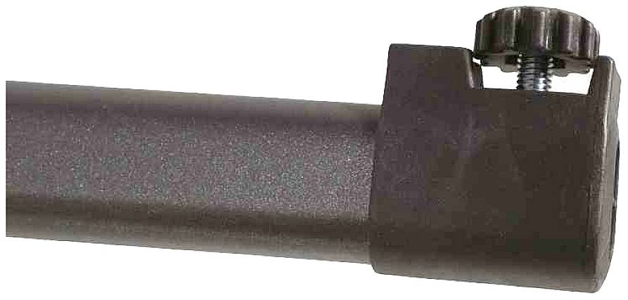 Braune Stange mit Rändelschraube zur Befestigung an einer Halterung.