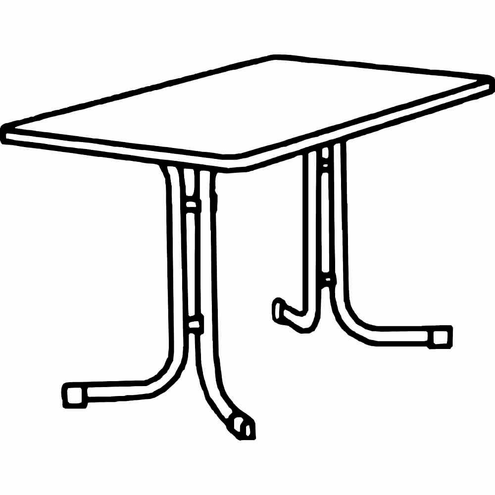 Ein rechteckiger Tisch mit zwei gebogenen Beinen auf jeder Seite, geeignet für Büros oder Wohnräume.