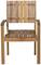 Holzstuhl mit vertikalen Latten auf Rückenlehne und Sitzfläche, Armlehnen beidseitig, geeignet für Esszimmer oder Terrasse.