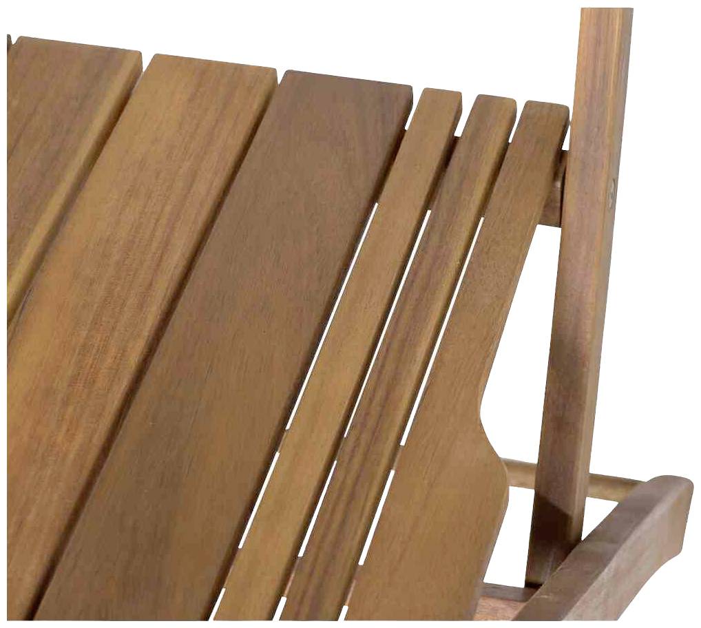 Holzlattenstuhl aus dunklem Holz, im Detail von der Seite gezeigt.