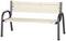 Metallbank mit heller Holzsitzfläche und Rückenlehne, geeignet für den Außenbereich.