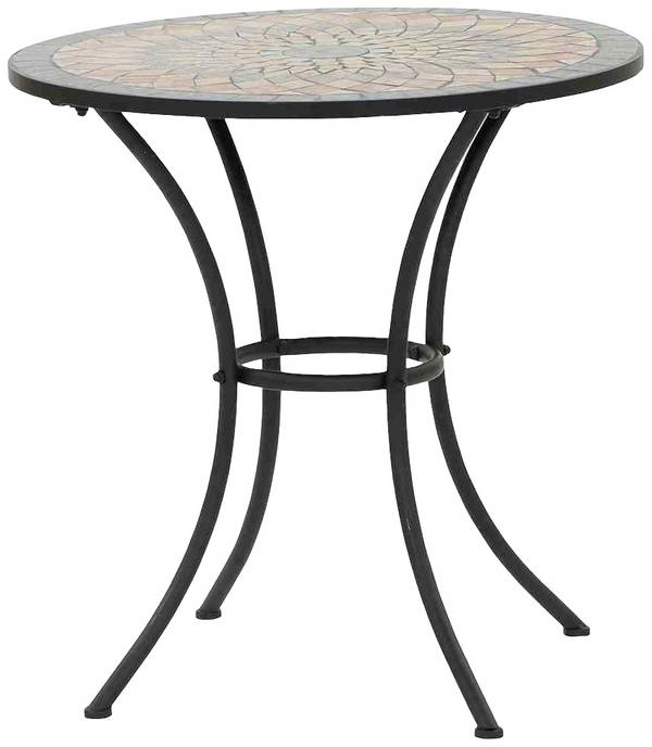 Siena Garden 380817 Prato Tisch Ø 70x71 cm Gestell Stahl matt-schwarz, Tischplatte Keramik mehrfarbig mosaikoptik