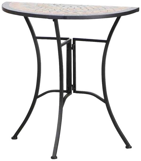 Siena Garden 380835 Prato Tisch 35,5x70x71,5 cm Gestell Stahl matt-schwarz, Tischplatte Keramik mehrfarbig mosaikoptik