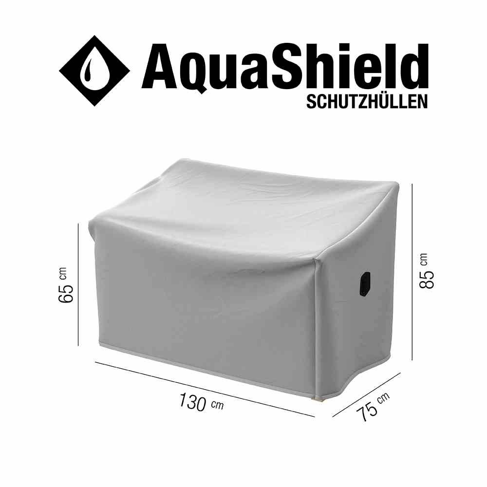 'Schutzhülle AquaShield', graue Abdeckung für Gartenmöbel. Maße: 130 cm Breite, 75 cm Tiefe, 65-85 cm Höhe.