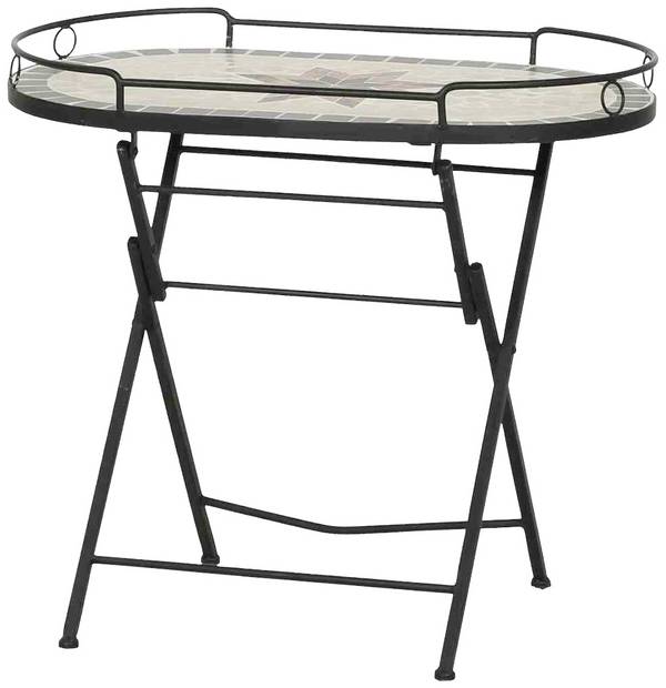 Siena Garden 875348 Stella Serviertisch Gestell Stahl schwarz matt, Fläche Keramik mehrfarbig, praktisch zusammenklappbar