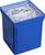 Blaue Kunststoffbox mit durchsichtiger Abdeckung, gefüllt mit kleinen silbernen Metallteilen und Plastikkomponenten.