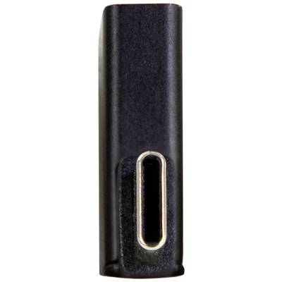 Ein schwarzer USB-C-Stecker, der senkrecht steht.