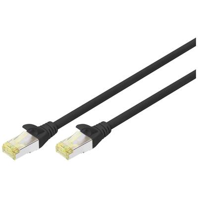 Schwarzes Ethernet-Kabel mit zwei RJ-45-Steckern, die zur Netzwerkverbindung genutzt werden.