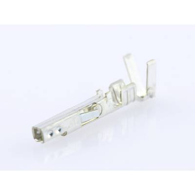 Metallischer elektrischer Kontakt- oder Steckverbinder-Clip auf weißem Hintergrund, möglicherweise Teil einer größeren elektrischen Komponente.
