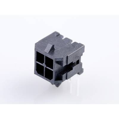 Ein schwarzer Kunststoffstecker mit vier quadratischen Öffnungen und zwei sichtbaren Befestigungsstiften auf einer weißen Oberfläche.