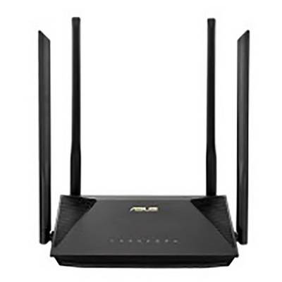 Ein schwarzer WLAN-Router mit vier aufrechtstehenden Antennen.