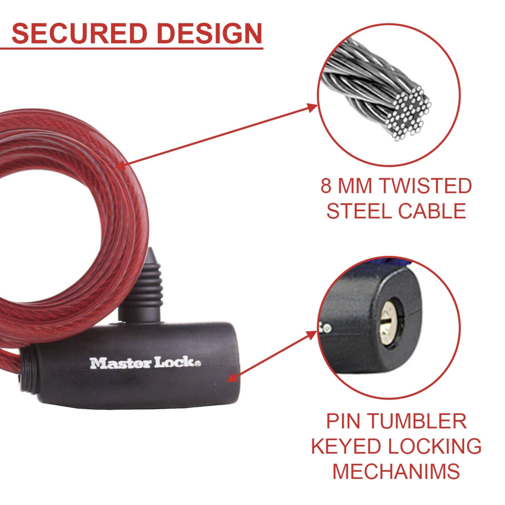 MasterLock No. 8127 - Kabelverriegelung - Schlüssel (Packung mit 3)-7