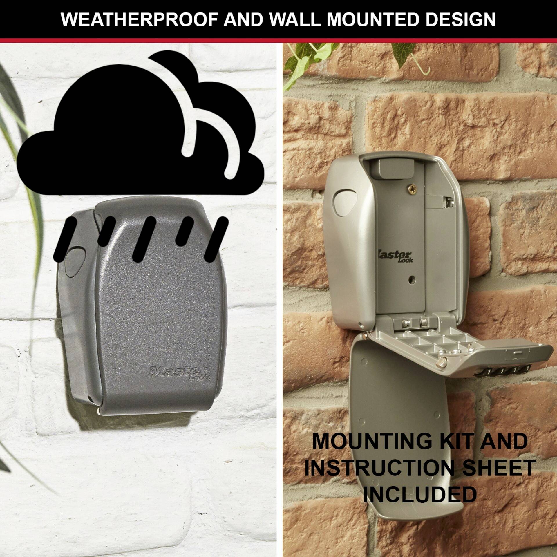 'Wetterfestes und wandmontiertes Design.' Ein outdoor Schlüssel-Safe mit montiertem Bausatz und Anleitung inklusive.