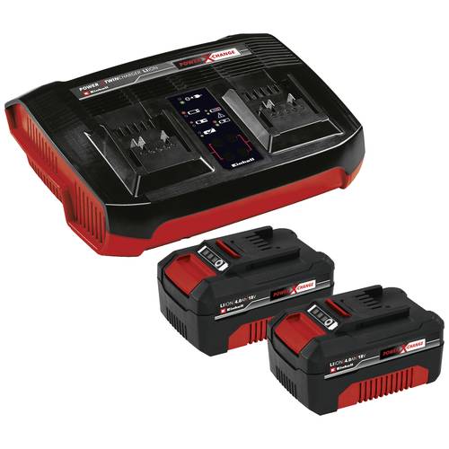Einhell 4512112 Power X-Change PXC-Starter-Kit 2x 4,0Ah & Twincharger Kit Werkzeug-Akku und Ladegerät 18 V 4 Ah Li-Ion