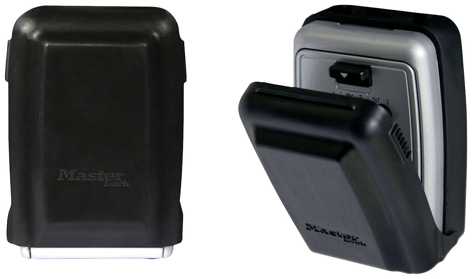 Ein schwarzer Schlüsselsafe von Master Lock mit einem Kombinationsschloss zur sicheren Aufbewahrung von Schlüsseln.