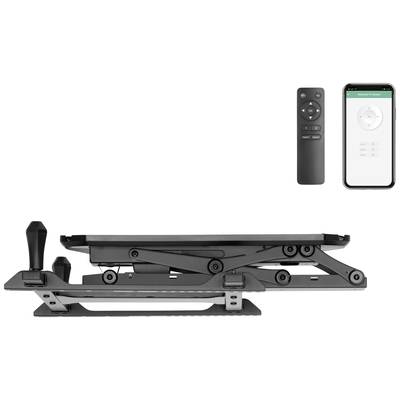 Sitzmechanismus mit Hebel zur Einstellung der Höhe und Neigung. Daneben eine Fernbedienung und ein Smartphone mit App zur Steuerung.