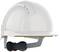 Weißer Schutzhelm mit verstellbarem Kinnriemen, seitlich abgebildet vor weißem Hintergrund.