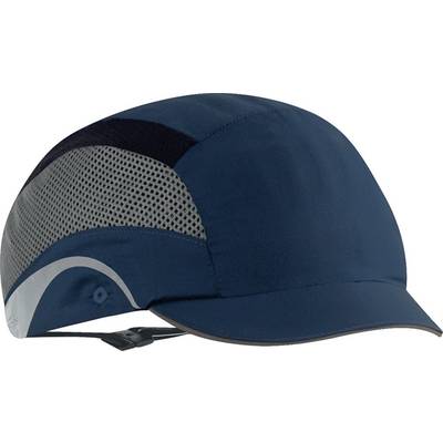 Ein dunkelblauer Fahrradhelm mit integriertem Nackenschutz, Belüftungsnetz und einem Kinnriemen für erhöhten Schutz und Komfort.